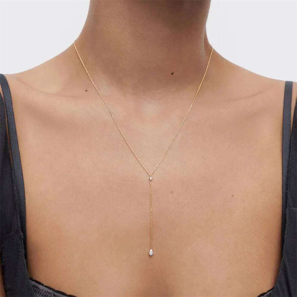 Aide 925 Sterling Silver Y-Shaped Pendant Necklaces For Women Girls Cubic Zirconia Long Tassel Dangle Elegant Choker Jewel Gift