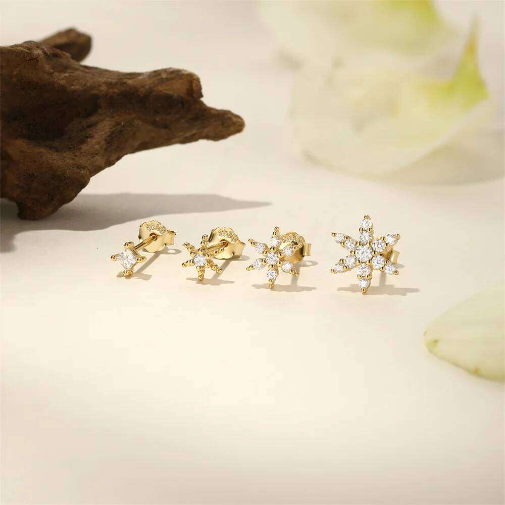 Aide 925 Sterling Silver 4PCS Zircon Star Ear Stud Earrings Set For Women 18K Gold Color Cartilage Earring Piercing Fine Jewelry