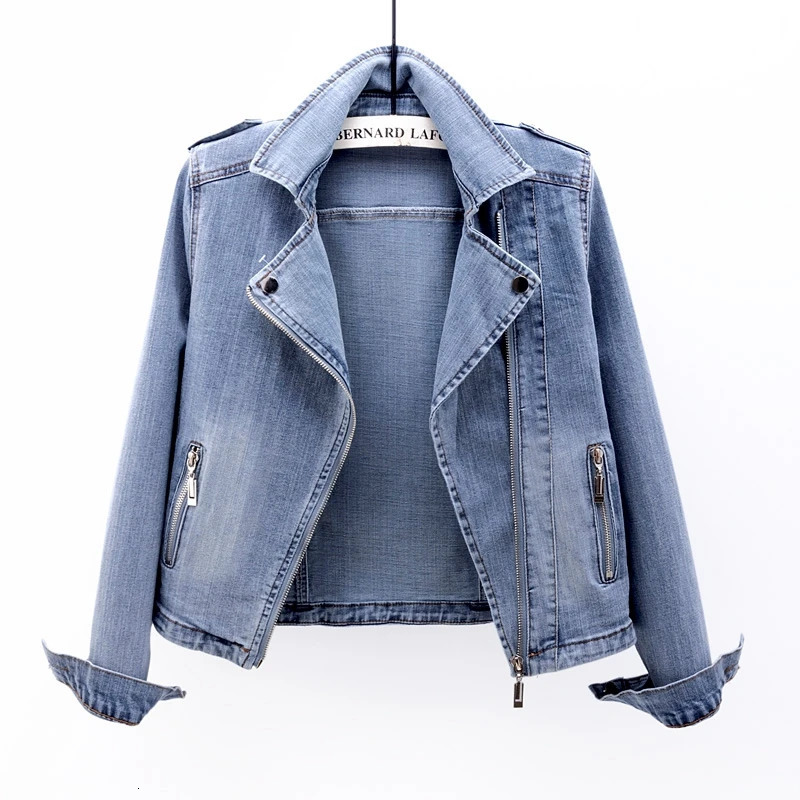 Short Zipper Stretch Denim Jacket Women Slim Vintage Spring Autumn Lady Longsleeved Motorcycle Coat Casual Female Jean Outwear 251231