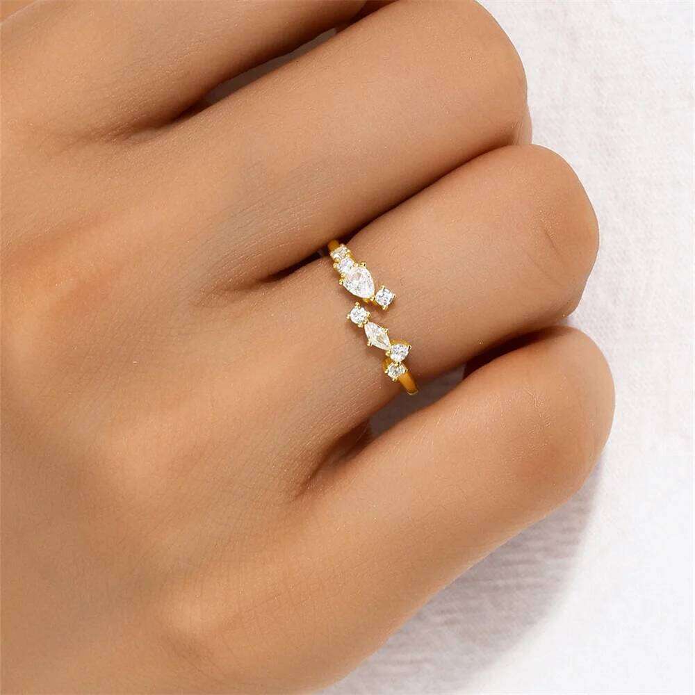 Aide 925 Sterling Silver Double Layers Sparkling CZ Zircon Pave Adjustable Rings For Women Luxurious Versatile Stackable Ring
