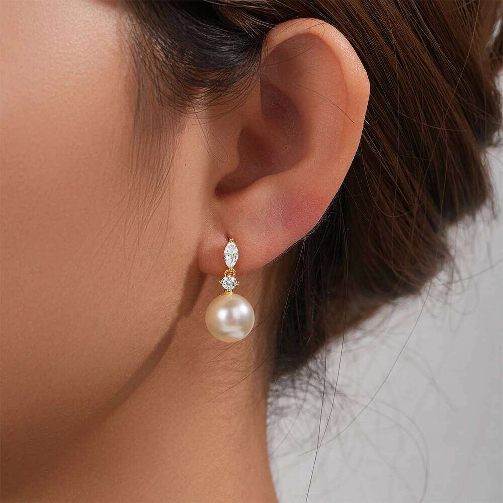 Aide 925 Sterling Silver Imitation Pearl Beads Pendant Drop For Women Zircon Snake Lightning Bolt Charm Circle Earrings