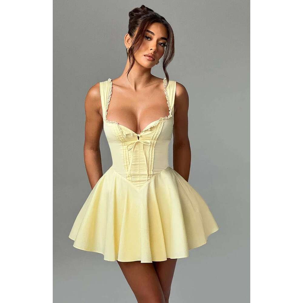 2026 New Sexy Lace Trim V-Neck European and American Style Solid Color Summer Camisole Dress for Women