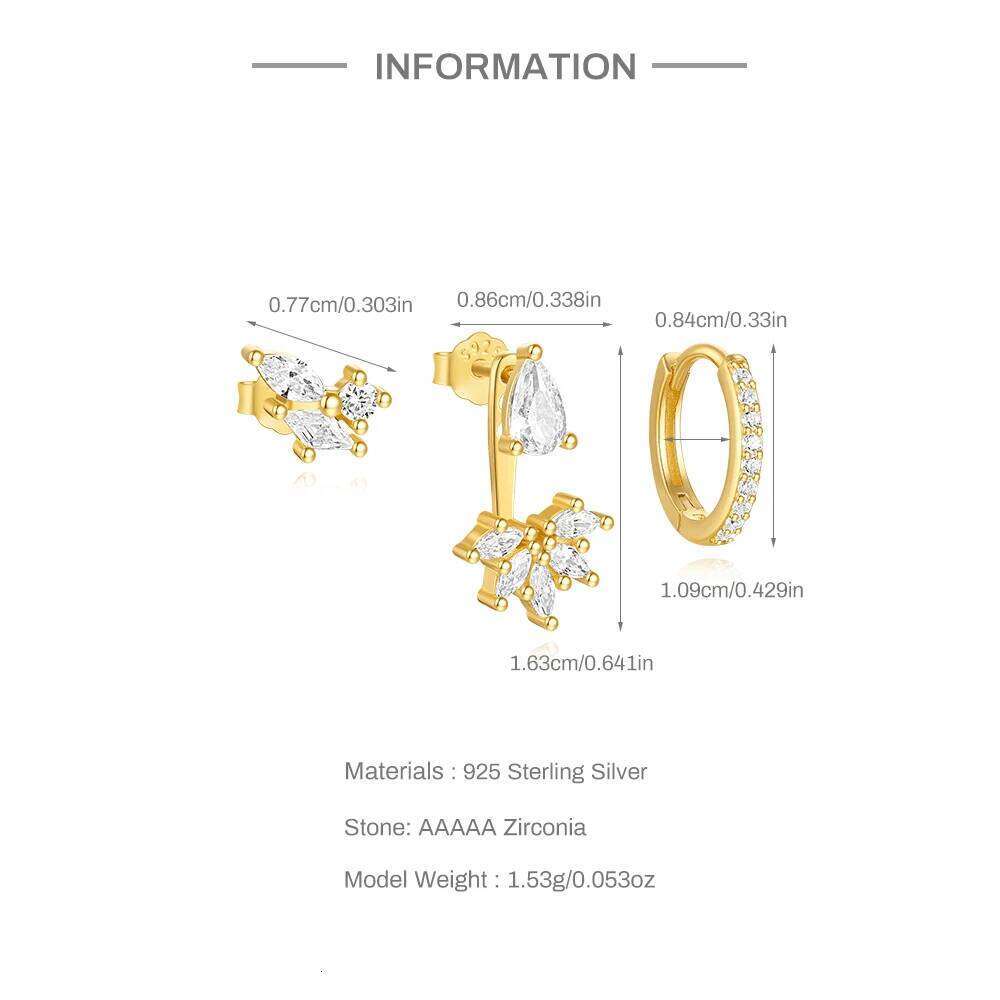 Aide 925 Sterling Silver Cubic Oxygen Zircon 3pcs INS Korean Hot New Sales Round Earrings For Women Girls Fine Jewelry