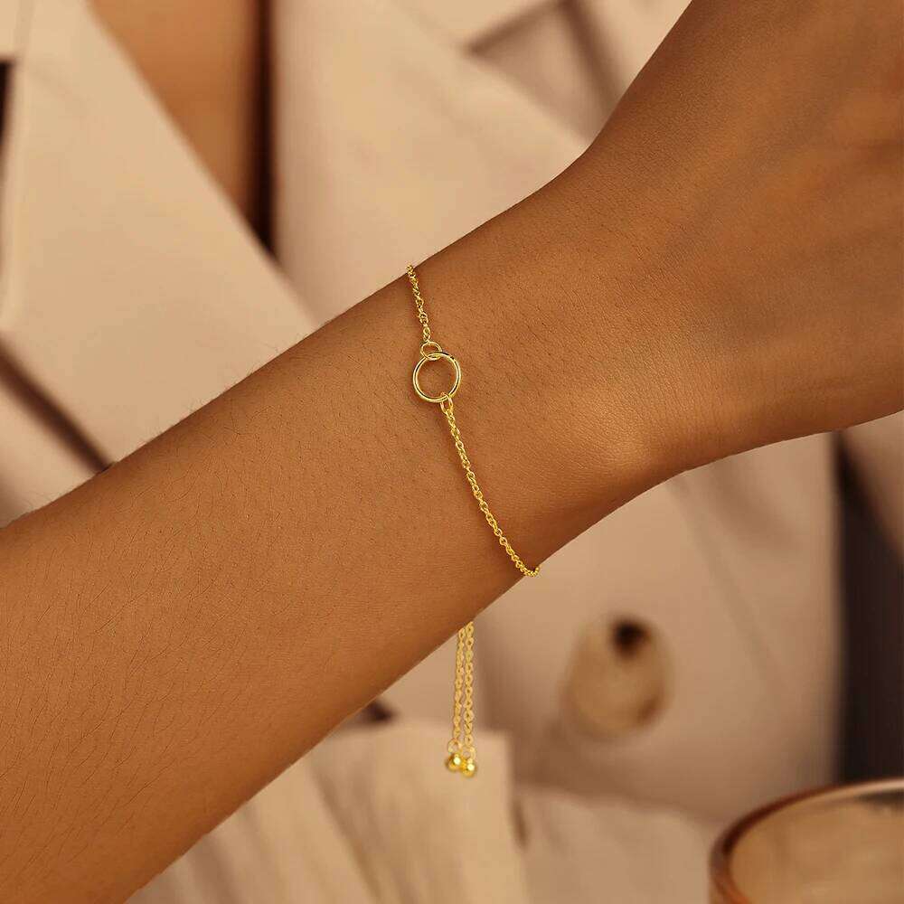 Aide 925 Sterling Silver Geometric Circle Pull Out Adjustable Chain Bracelet For Women High Quality Elegant K Gold Fine Jewelry