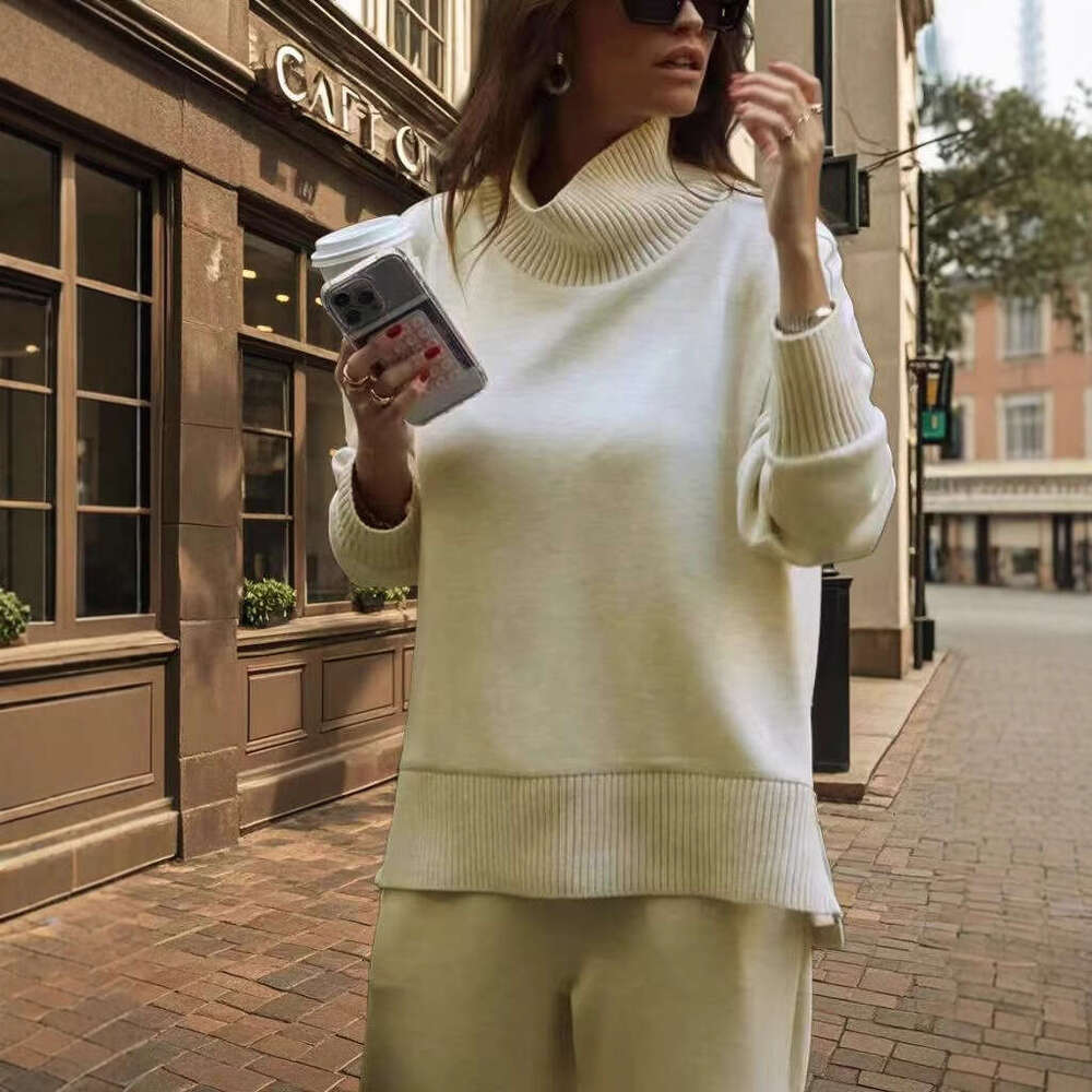 26 In Stock Cross-Border Hot Sale Spring New Solid Color Round Neck Loose Casual Sweatshirt Set