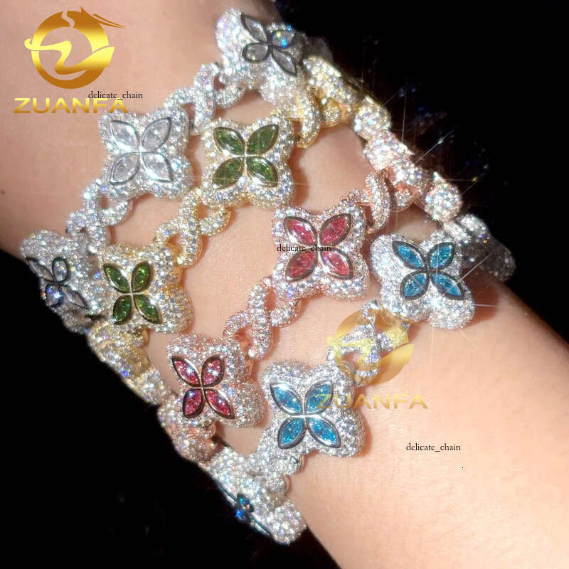 Color Natural Peridot With Cuban Link 18k White Gold Plated VVS Moissanite Diamond High Quality Hip Hop Bracelet