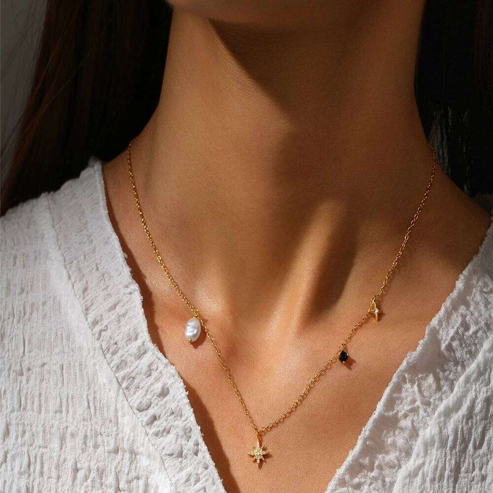 AIDE 925 Sterling Silver Beautiful Stars Bracelets For Women Korean Fashion Baroque Pearls Design Party Jewelry Holiday collars