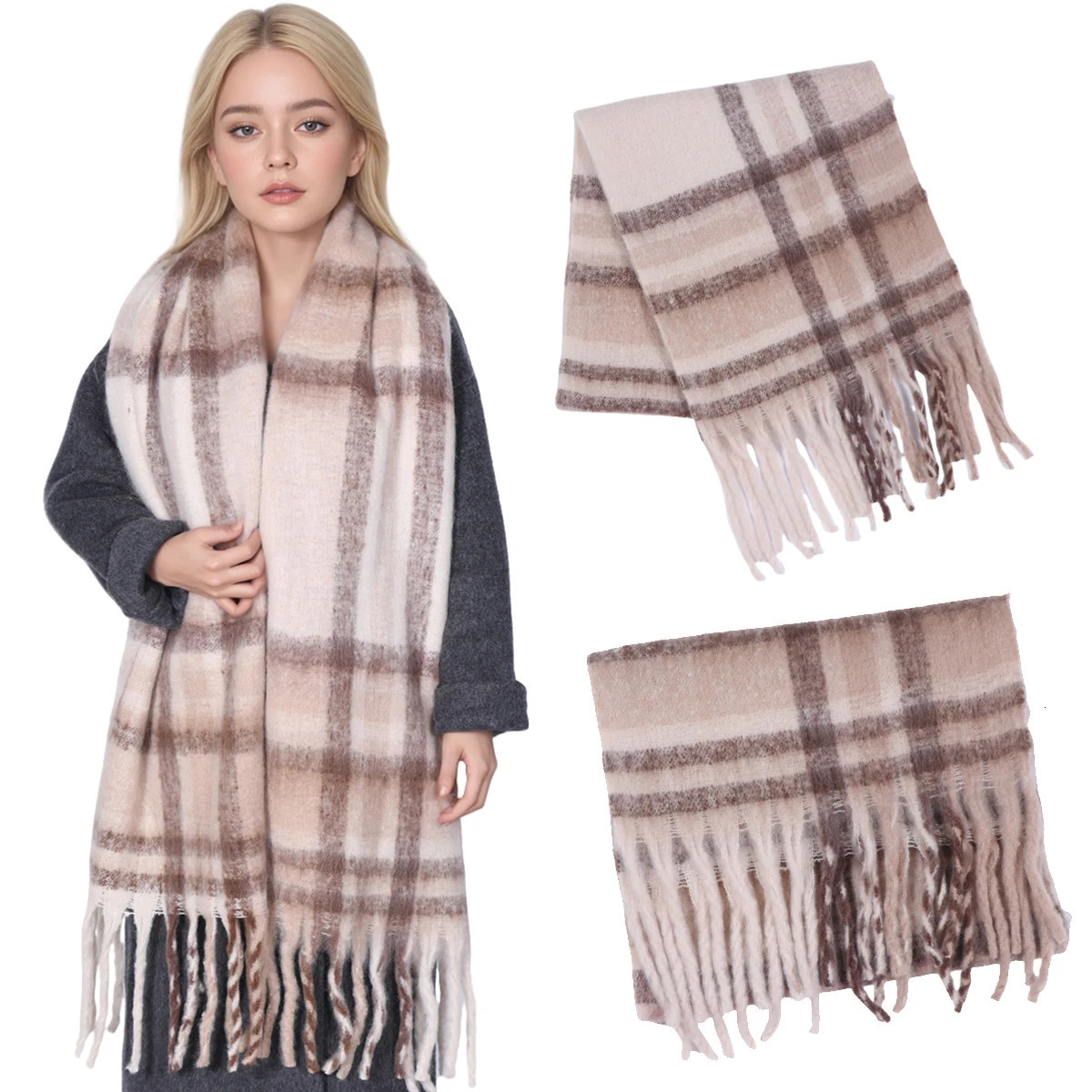 Winter Thick Stripe Cashmere Scarf for Woman Men Fashion Pashmina Large Tassel Shawls Wraps Soft Bufanda Warm Muffler Scarves 251225
