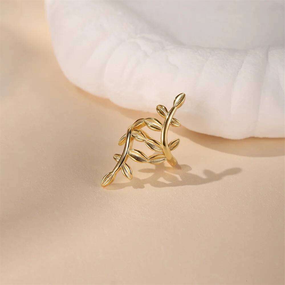 Aide S925 Sterling Silver Smooth Branch Cuff Minimalist Leaf Design Non-Piercing Cartilage Ear Clips Jewelry for Women 1pc