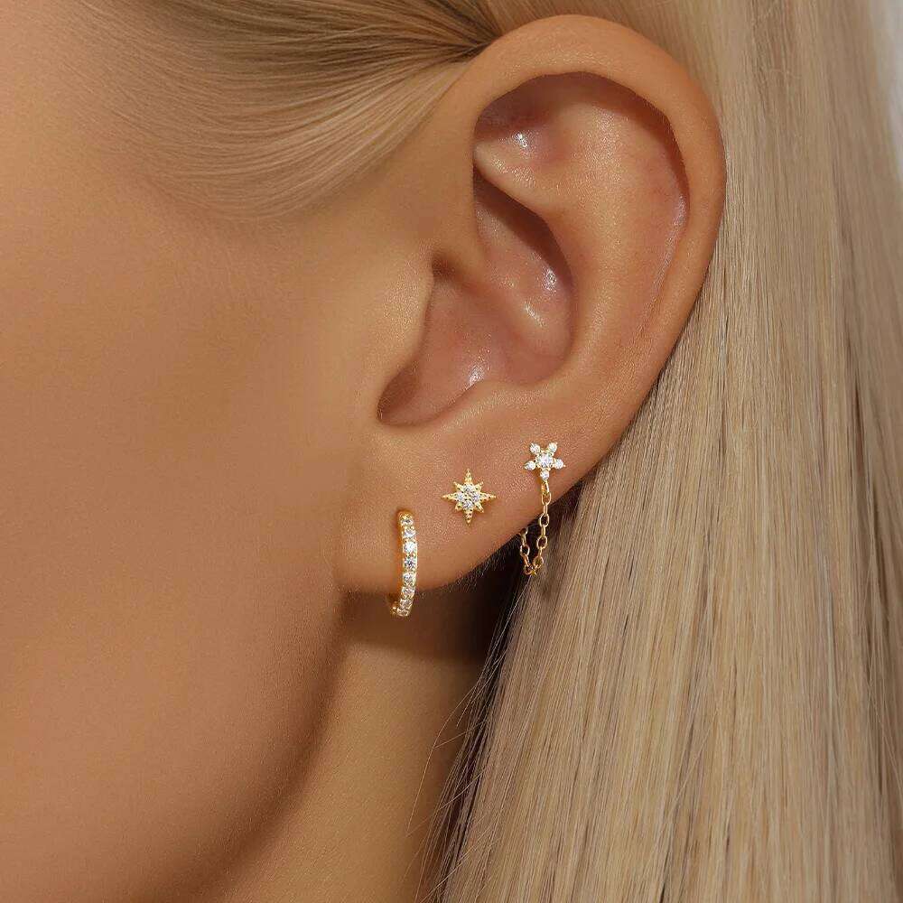 Aide 925 Sterling Silver 3pcs Flower Zircon For Women Jewelry HandMakings Findings DIY Star Earrings Set pendientes