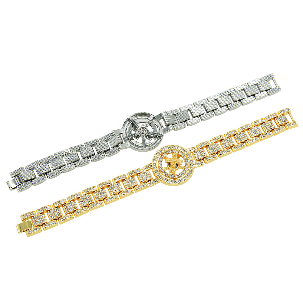 Luxury Brand Designer Jewelry European And American Personality Creative Hip-Hop Rotatable Cross Watch Chain Bracelet Men's Domineering Full Diam