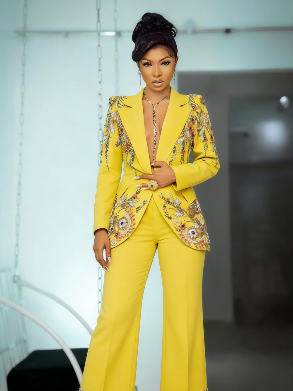 Luxurious Crystals Women Suits One Button Notched Lapel Pant Sets Beaded Birthday Party 2 Pieces Customized Outfits