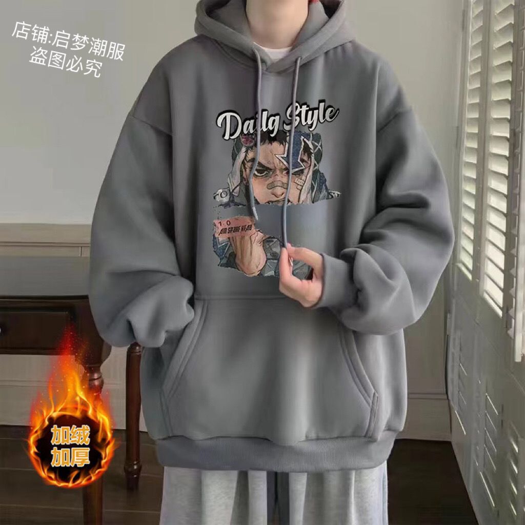 Hoodie Pure Cotton Niche Fleece Thickened Printed Hooded Jacket Autumn Winter American Style New Top Trendy Brand Couple Loose Fit