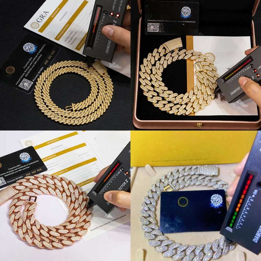 2026 Rose gold plated two tone iced out 10mm 13mm 15mm 925 sterling silver pass diamond tester hip hop jewelry vvs moissanite cuban link chain