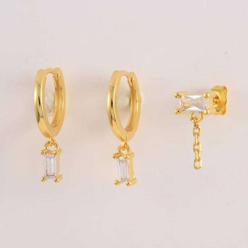 Aide White Zircon Flower Heart Set For Women Temperament Double Circle Blue Crystal Chain Tassel Piercing Stud Earrings