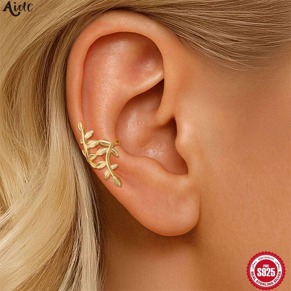 Aide S925 Sterling Silver Smooth Branch Cuff Minimalist Leaf Design Non-Piercing Cartilage Ear Clips Jewelry for Women 1pc
