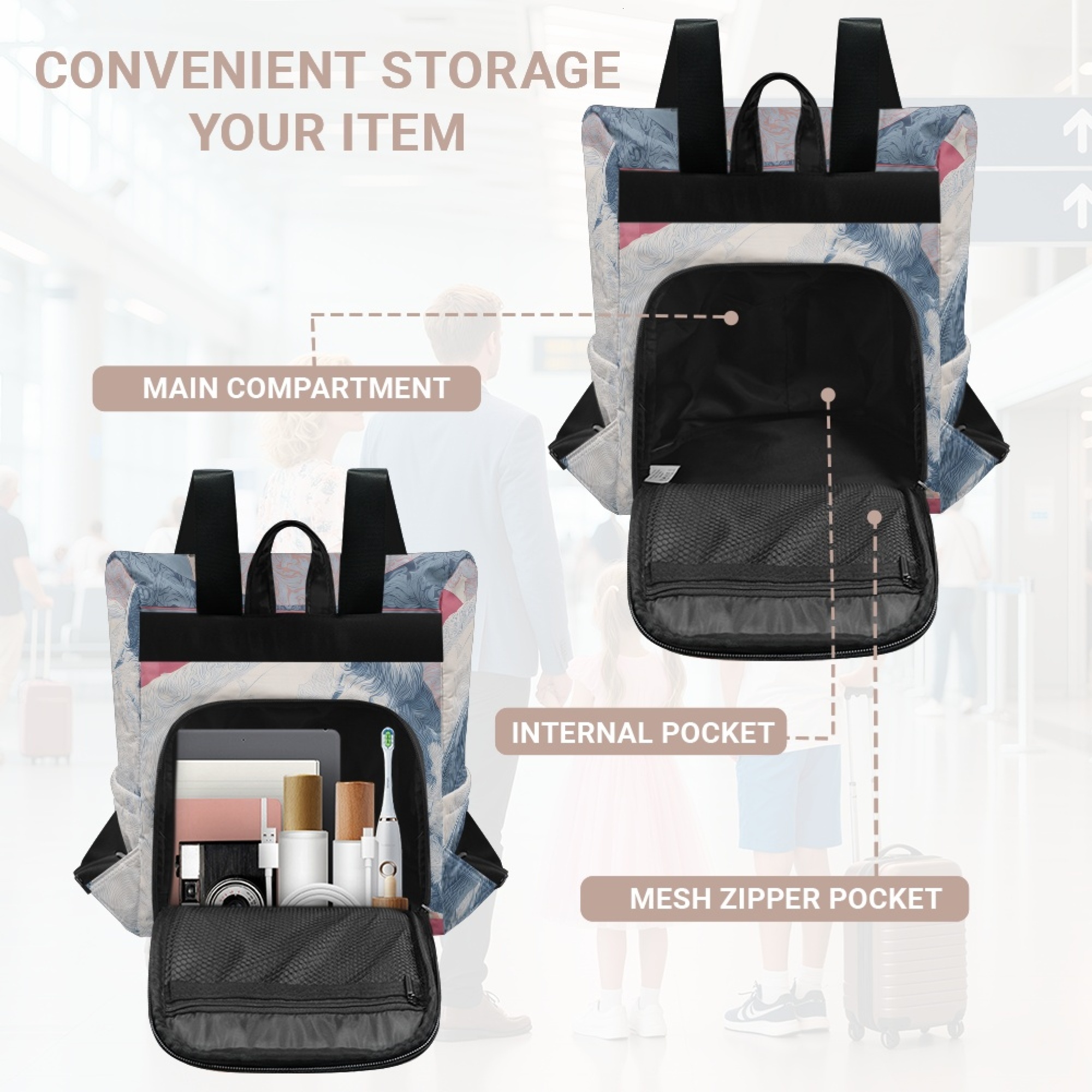 Custom H Designer Fashion Anti Theft Backpack Luxury Horse Pattern Unisex Full Print Backpack Laptop Bag Travel Bag H24