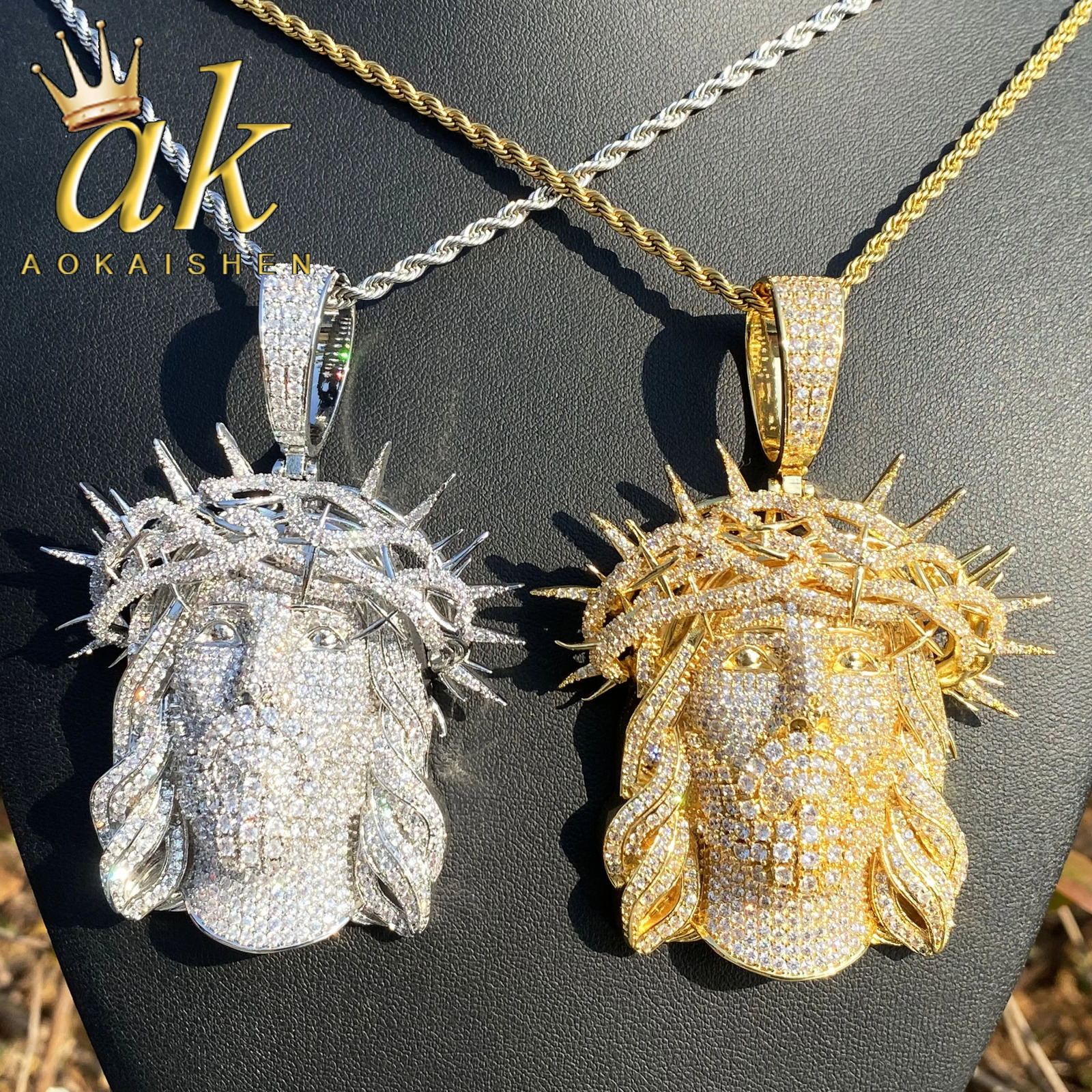 Aokaishen Iced Out Ratten Jesus Necklace Pendant for Men Prong Setting Cubic Zirocnia Hip Hop Jewelry 251230