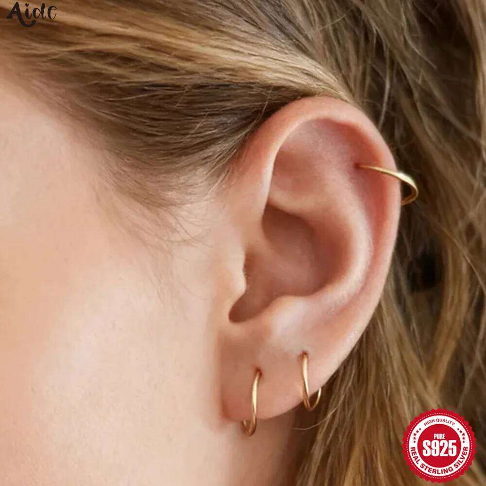 Aide 1piece 925 Sterling Silver Piercing Hoop For Women Men 6/7/8/9/10mm Clicker Earring Nose Rings Lip Ring Jewelry