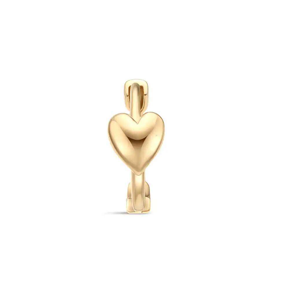 Aide 1pc 100% Real 14K Yellow for Women Love Heart Hoop Earring Romantic Solid Gold Zircon Small Huggie Jewe