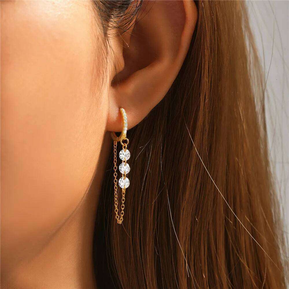 AIDE Genuine 925 Sterling Silver Shining Moon and Star Dangle 18K Gold Plated New Trends Chains Earrings Studs Jewelry