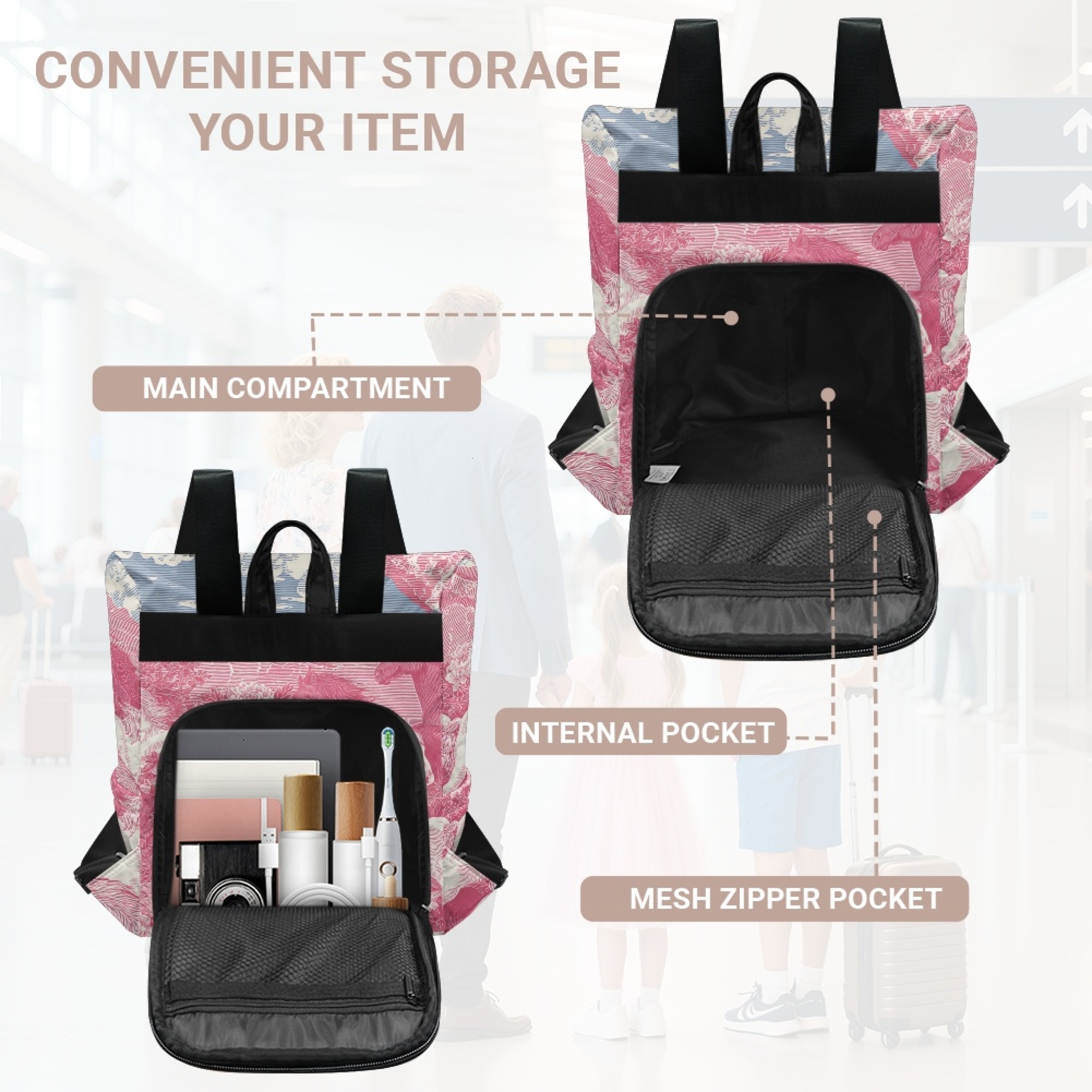 Custom H Designer Fashion Anti Theft Backpack Luxury Horse Pattern Unisex Full Print Backpack Laptop Bag Travel Bag H37