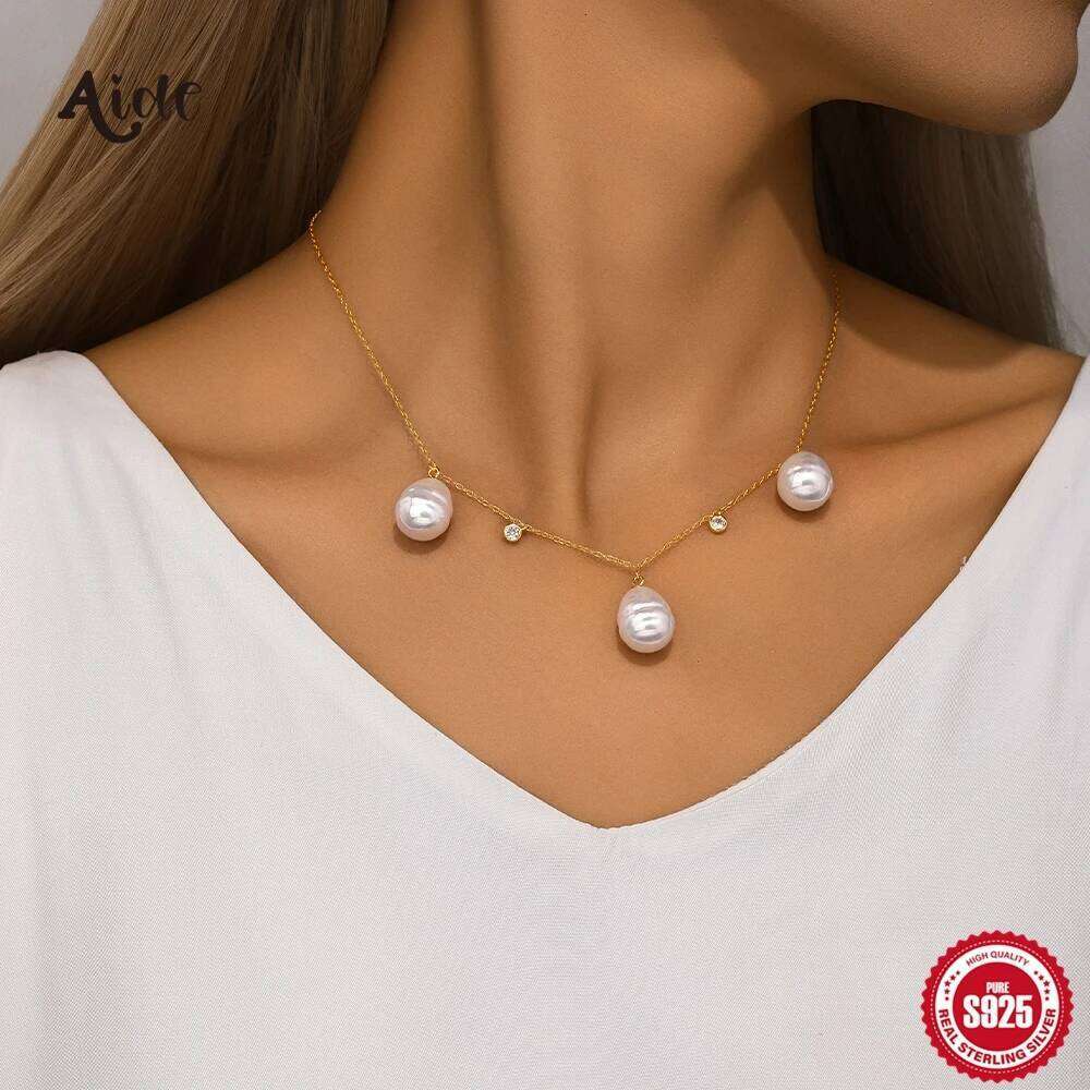Aide 925 Sterling Luxury Necklace for Women Baroque Pearl Dainty Pendant Necklaces Birthday Party DIY Fine Jewelry Accessories