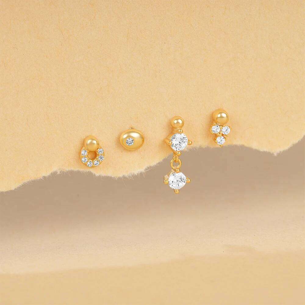 Aide 925 Sterling Silver 4pcs Zircon Stud Earrings Set for Women DIY Handmake Piercing Cartilage Women's Ear Studs Jewelry