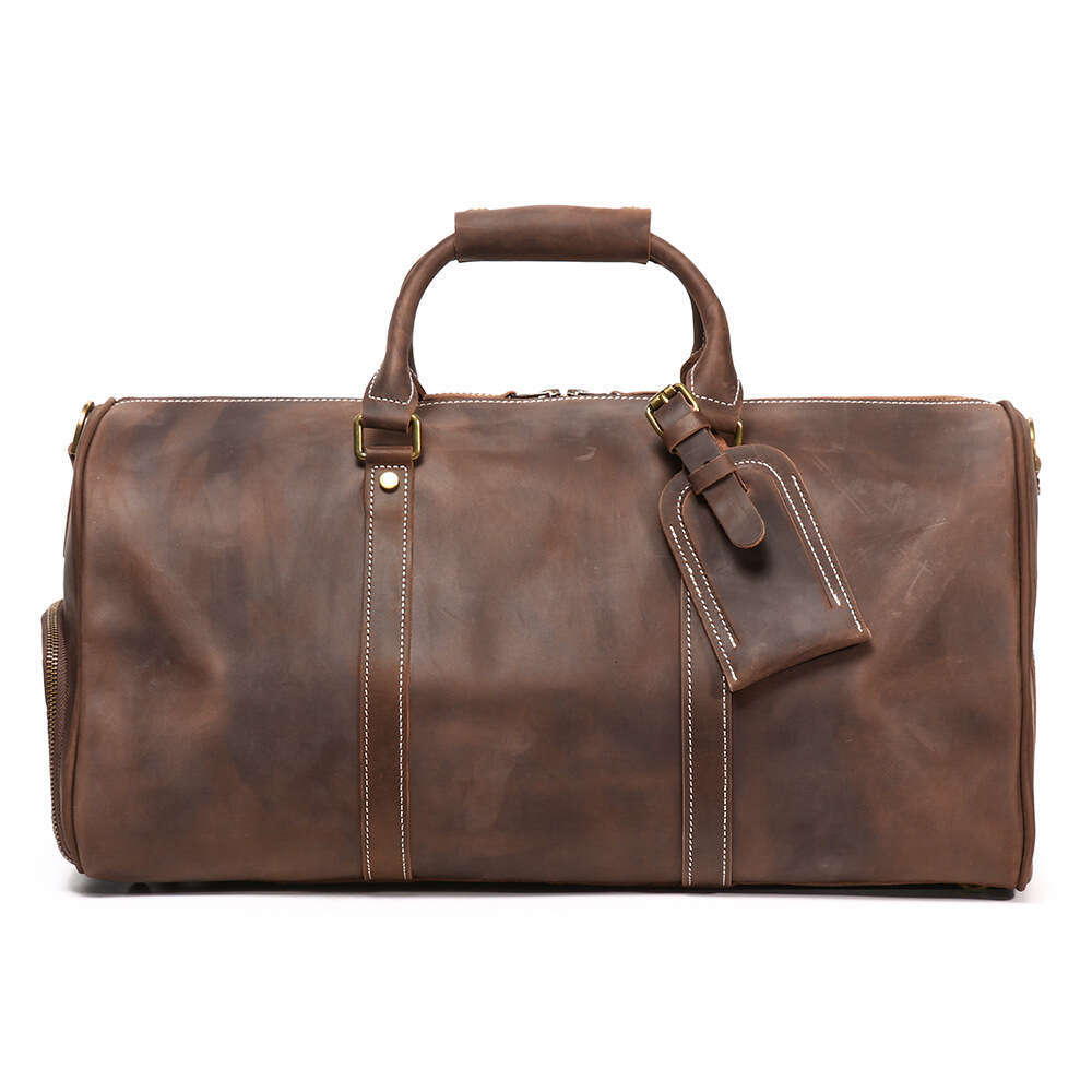 Crazy Horse Top Layer Cowhide Rolling Luggage Travel Handmade Genuine Leather Men's Single Shoulder Crossbody Bag