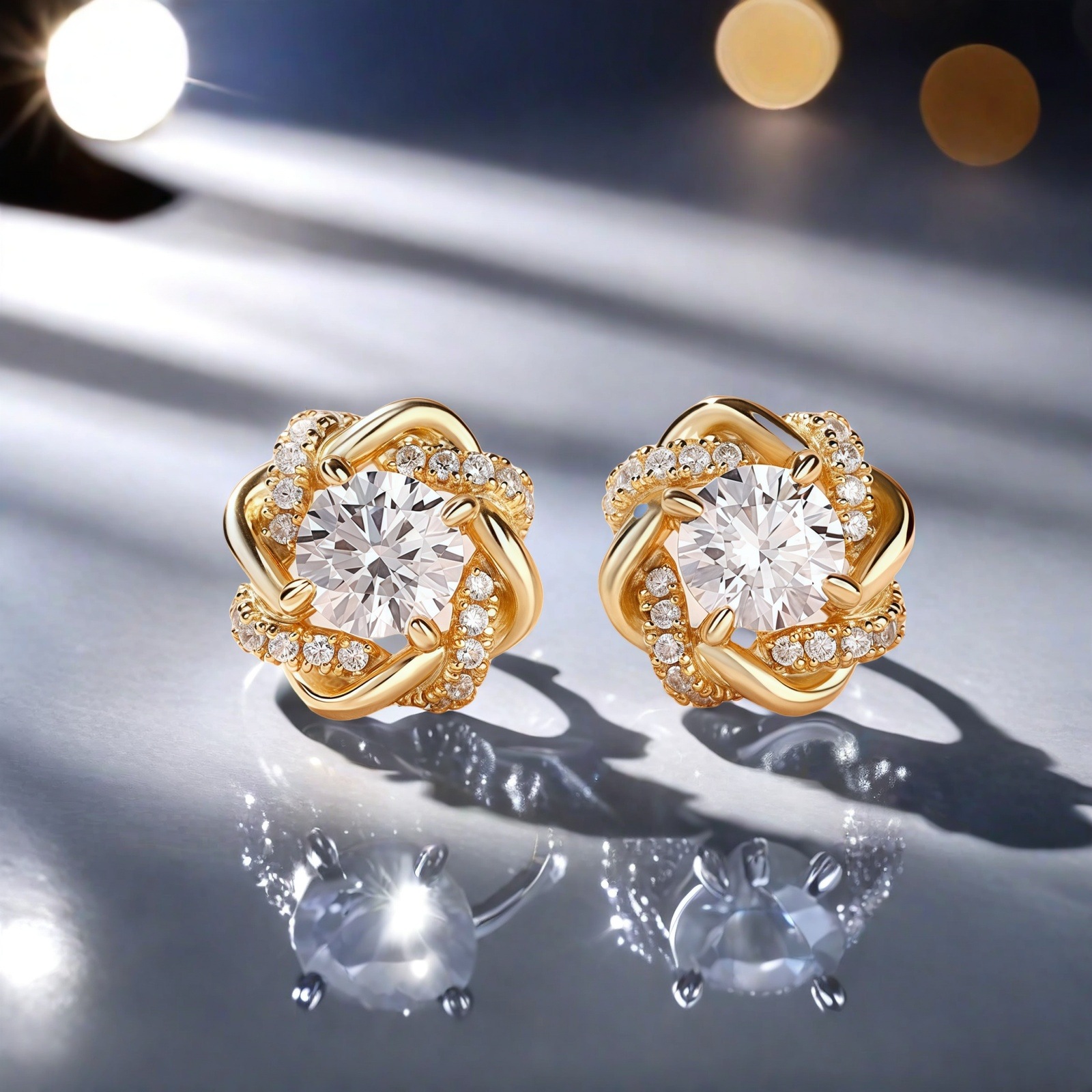 Charm Flower Stud Earrings 18K Gold Plated S925 Needle Women Girls Jewelry Gift
