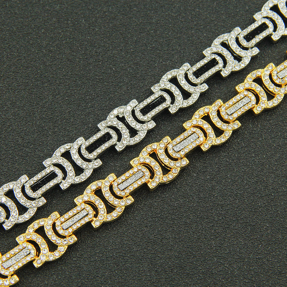 Luxury Brand Designer Jewelry European And American Hip-Hop Full Diamond Splicing Men's Personality Necklace Exaggerated Domineering Geometric Sh