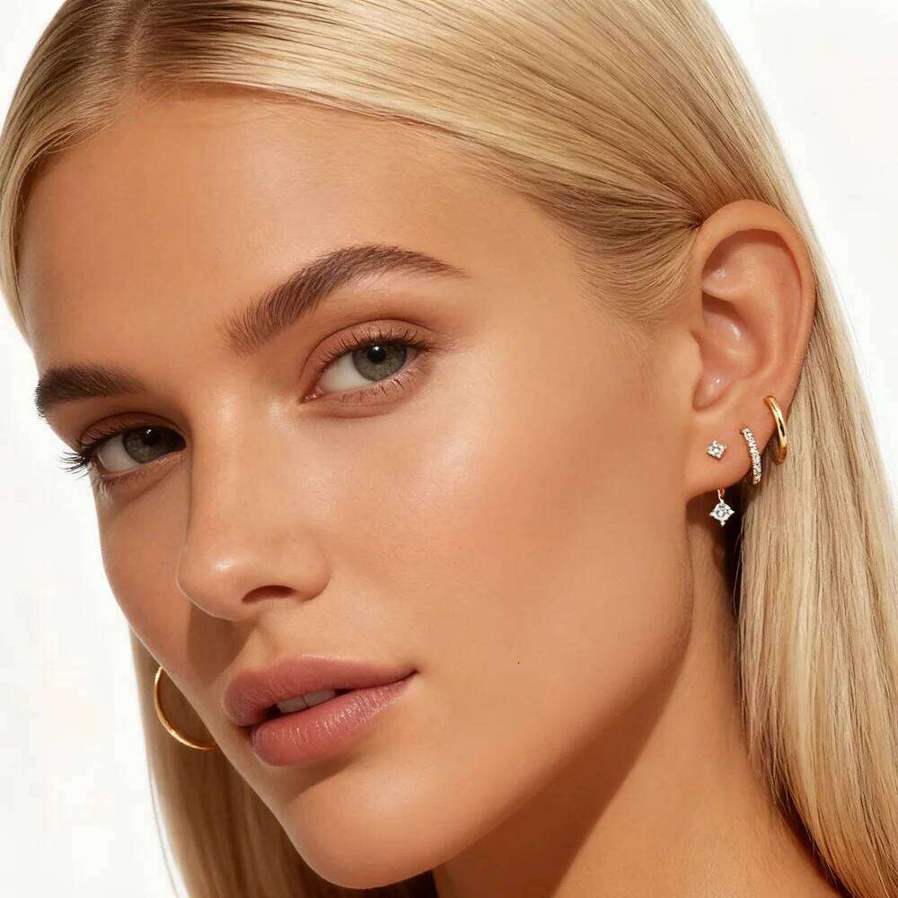 Aide 1piece 925 Sterling Silver Classic Ear Bone Earrings For Women Ins CZ Flat Head Piercing Navel piercing Earring Jewelry