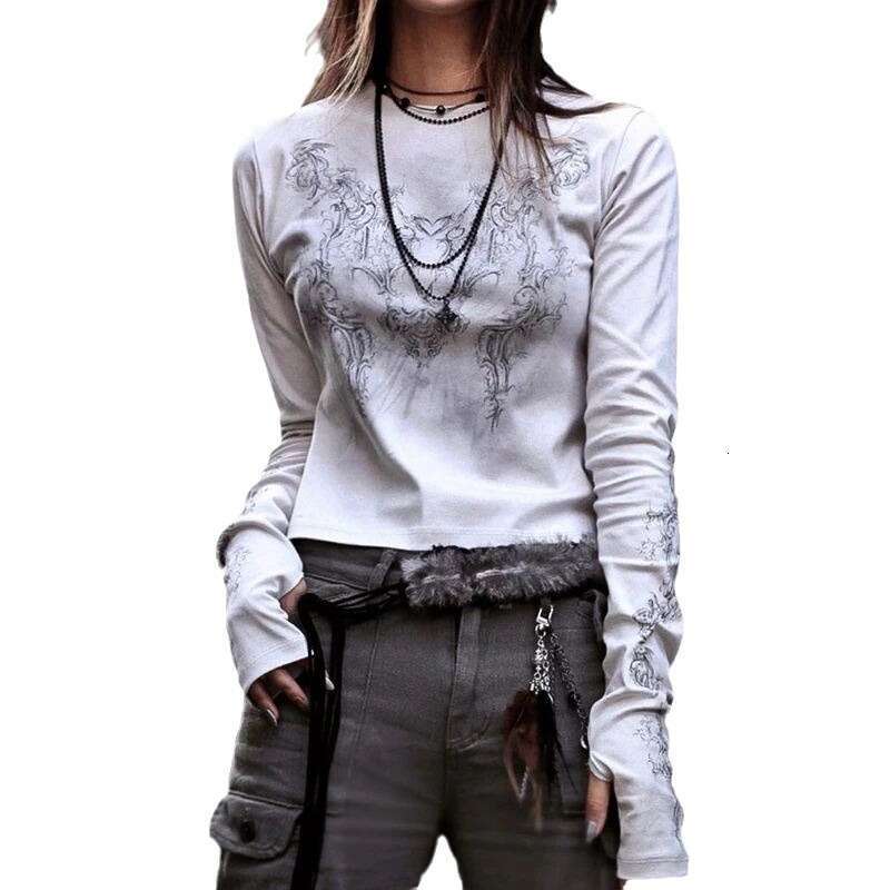 Fashion Cross-Border 2026 Gothic Long Sleeve Trendy T-Shirt Women's Dark New Style Top Wholesale