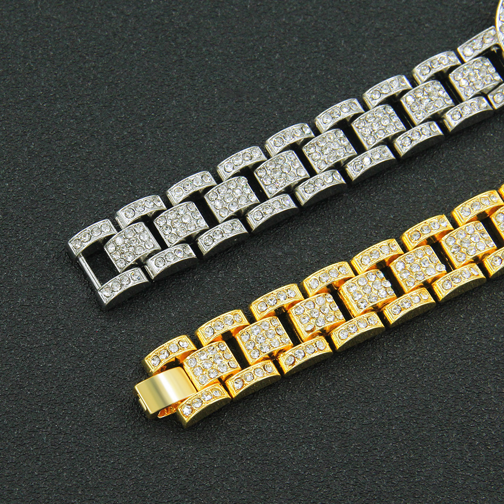 Luxury Brand Designer Jewelry European And American Personality Creative Hip-Hop Rotatable Cross Watch Chain Bracelet Men's Domineering Full Diam