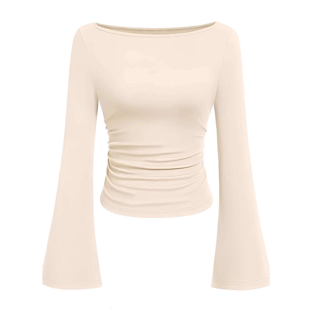 2026 Cross-Border Autumn Winter New Off-Shoulder Versatile Long T-Shirt Women's Slim Fit Flared Sleeve Base Shirt