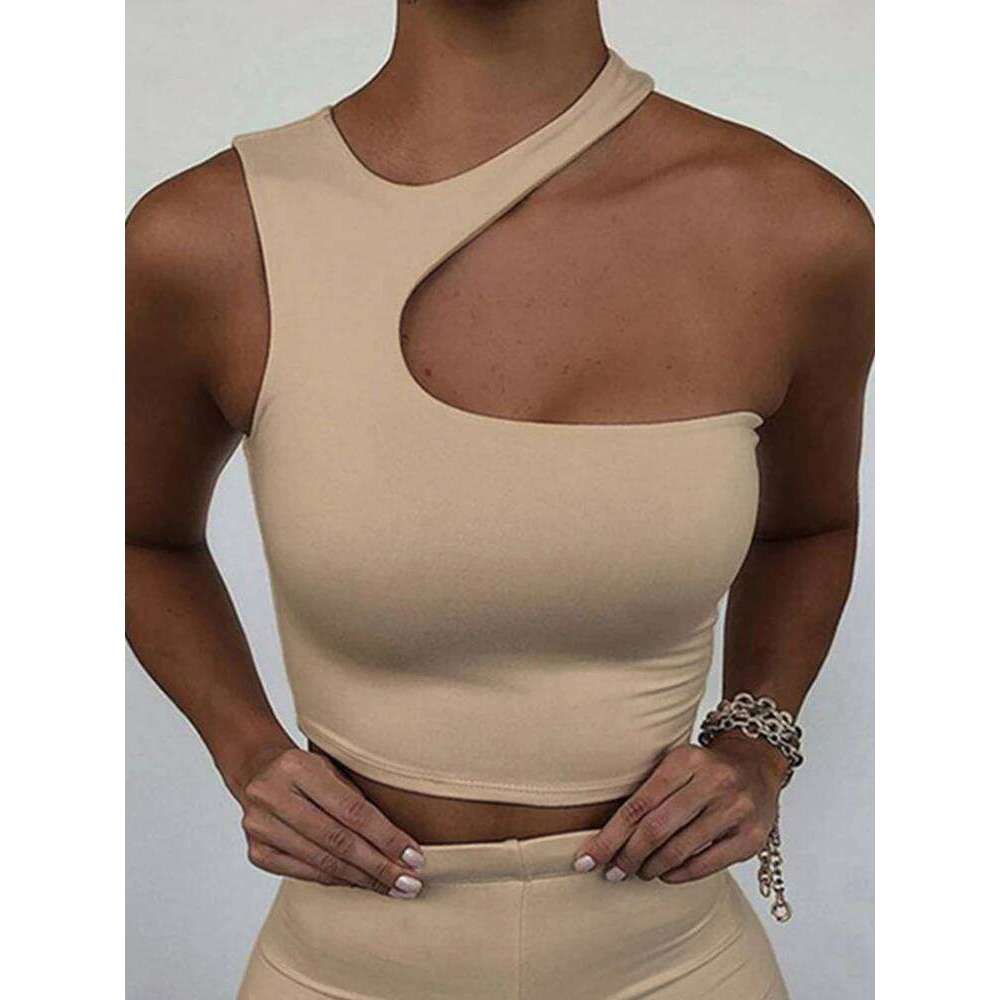 Cut Out Sexy Crop Off Shoulder Solid 2024 Skinny Sport Short Women Tank Irregular Summer Tube Tops