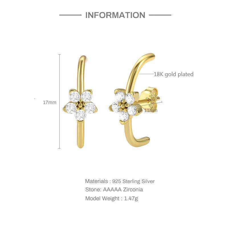 Aide 925 Sterling Silver Sparkling White Zircons Flower Cartilage Earlobe Wrap Earrings For Women Versatile Line Shape Studs