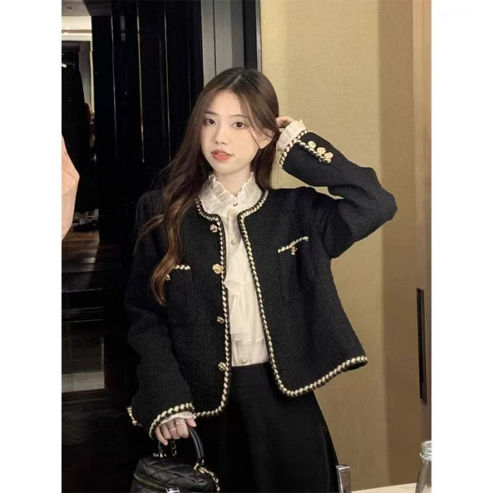 Retro Tweed Jacket 2026 New French Style Black Short Coat for Women, Spring and Autumn Season, Elegant and Versatile Top