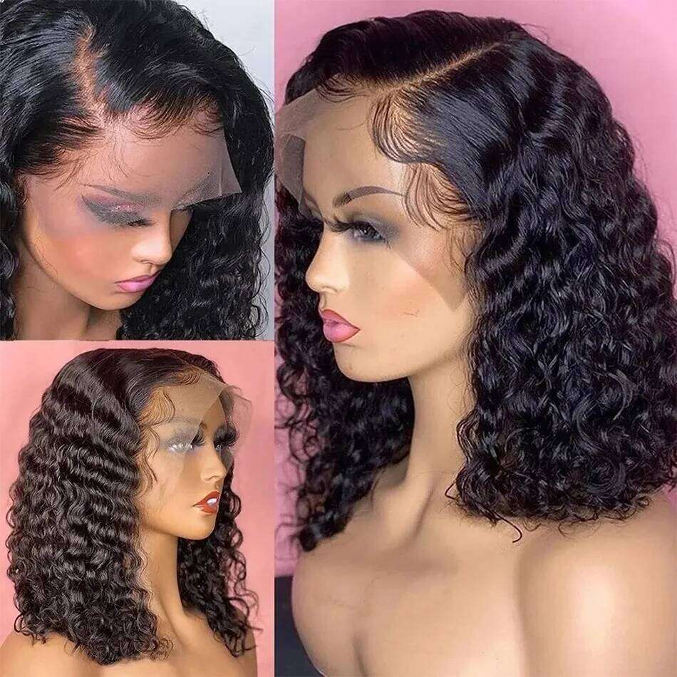 230% Curly Deep Wave 13x4 HD Front Wigs Short Bob 14 16 Inch Brazilian 100% Human Hair 4x4 Transparent Lace Frontal Wig