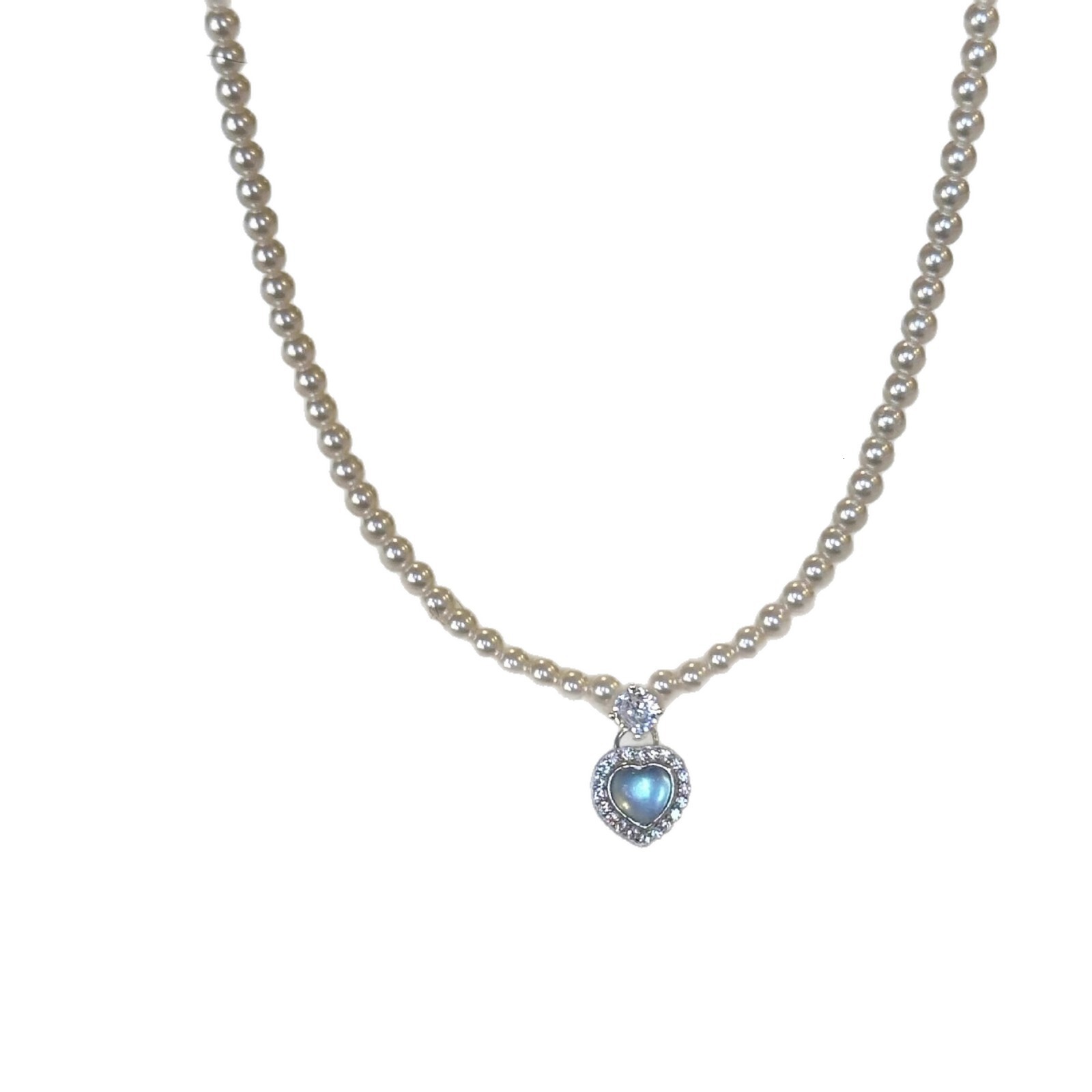 S925 Sterling Silver Natural Aquamarine Heart Necklace for Women - Luxury, Niche Accessories, Pearl Jewelry - High-End Feel