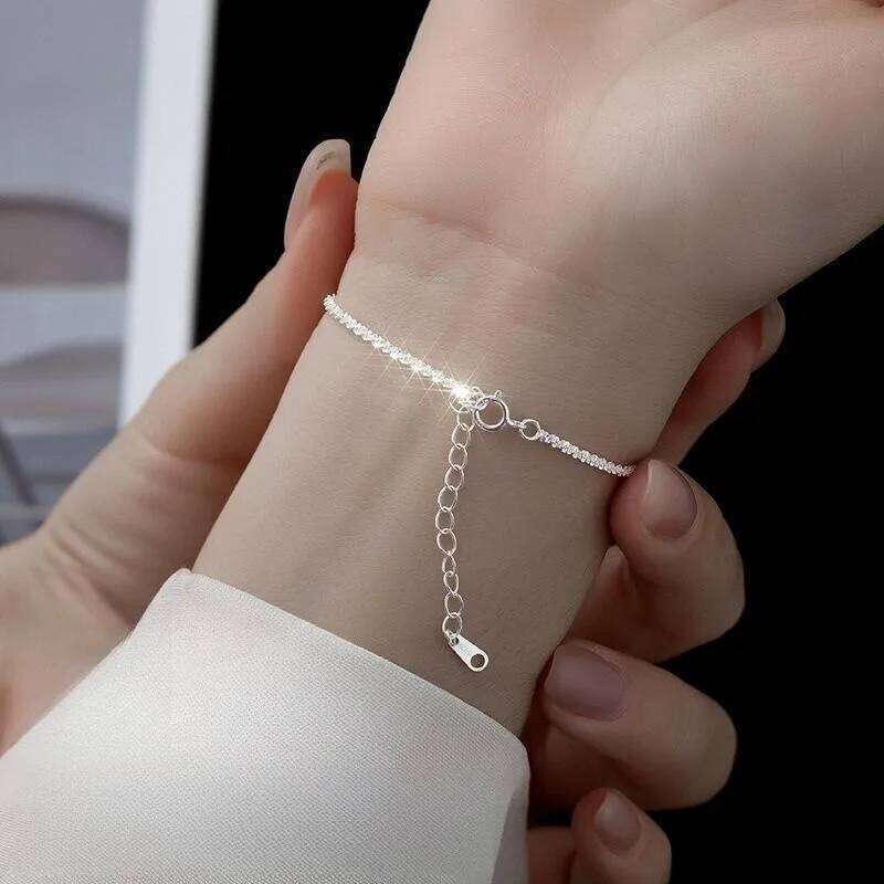 Aide 925 Sterling Silver Sparkling Bling Tiny Chain Bracelet For Women High Quality Elegant Jewelry Wedding Party Gift