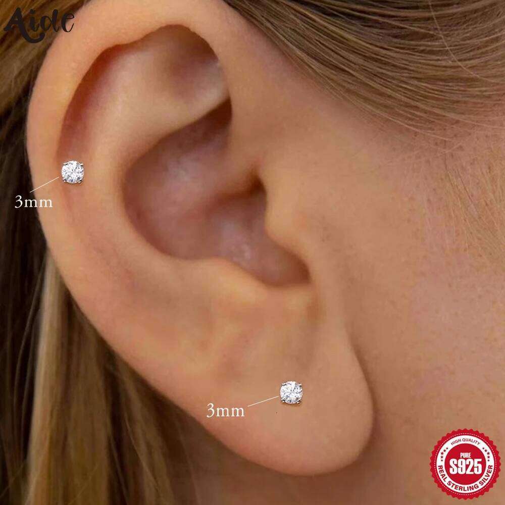 Aide 925 Sterling Silver 1pair Ins Simple 3mm Zircon Stud Earring 18k Gold Mini Minimalism Cute Earrings Fine Jewelly Party Gift