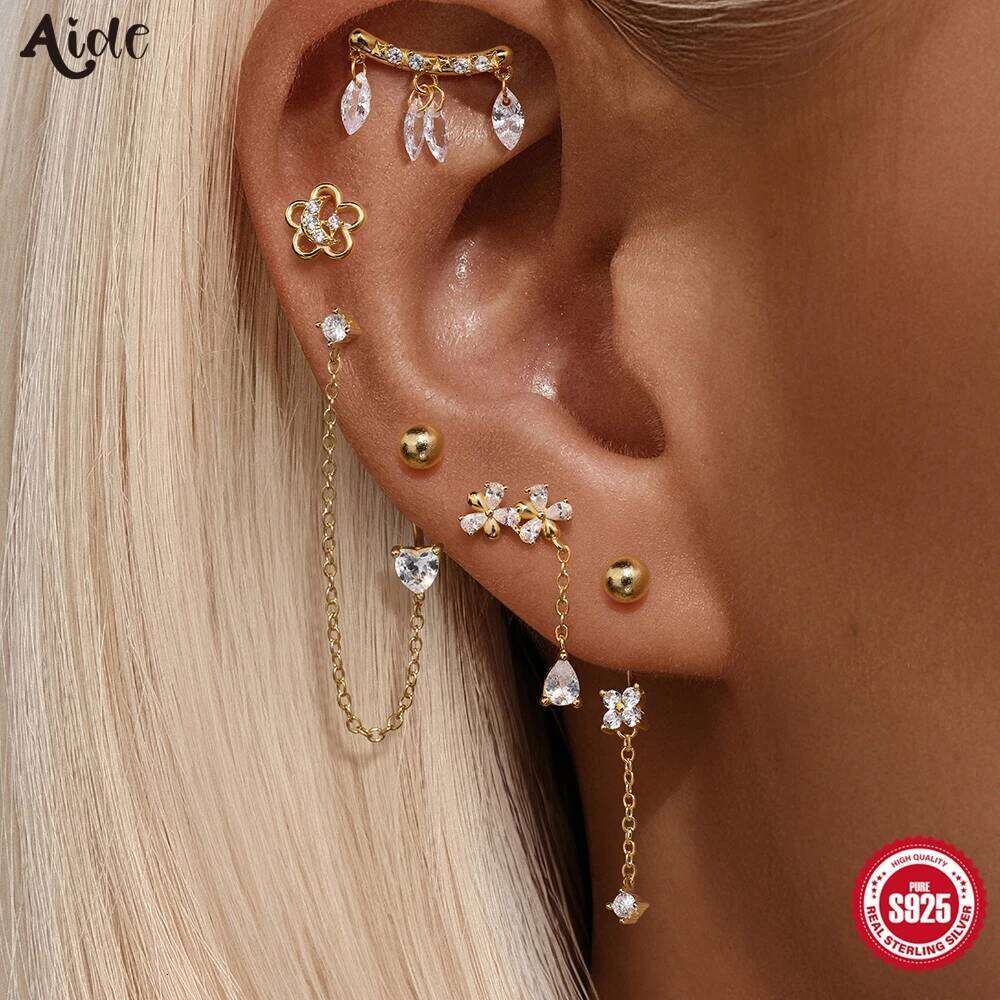 Aide New In Earrings 925 Sterling Silver Puncture Earring Trend Ear Studs Zircon Making Jewelry For Women Girl Party Gift