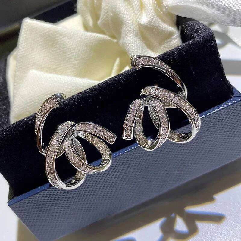 Huitan Unique Dainty Ribbon Drop Earrings Women Fashion Aesthetic Engagement Jewelry Graceful Charms Accessories for Party