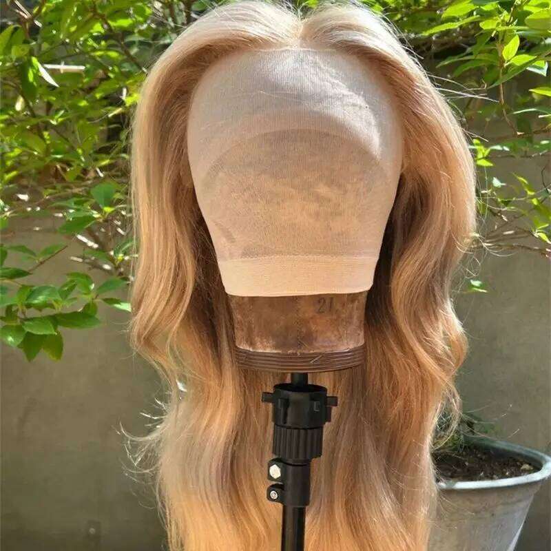 28 Inch 13x4 Ombre Golden Blonde HD Lace Front Wig Natural Hairline Middle Part Curly Heat Resistant Synthetic Fiber for Women