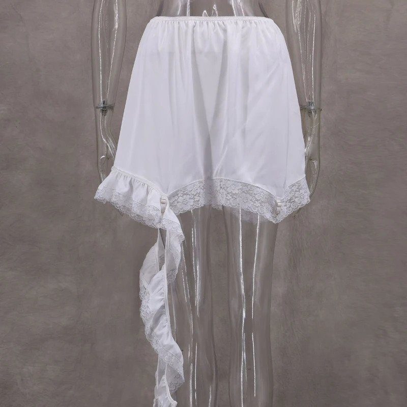 Sexy Lace White Asymmetrical Midi Skirts Street Chic Satin High Waist Slim Skirt Summer Casual Solid Female 251231