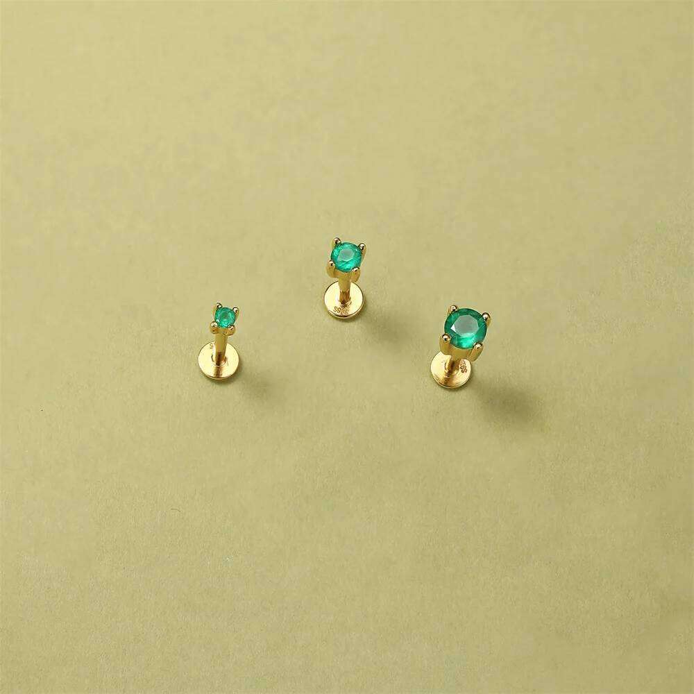 Aide 1PC Natural Chalcedony 925 Sterling Silver Piercing Earrings For Women Simple Green Moss Ear Stud Jewelry Pendientes