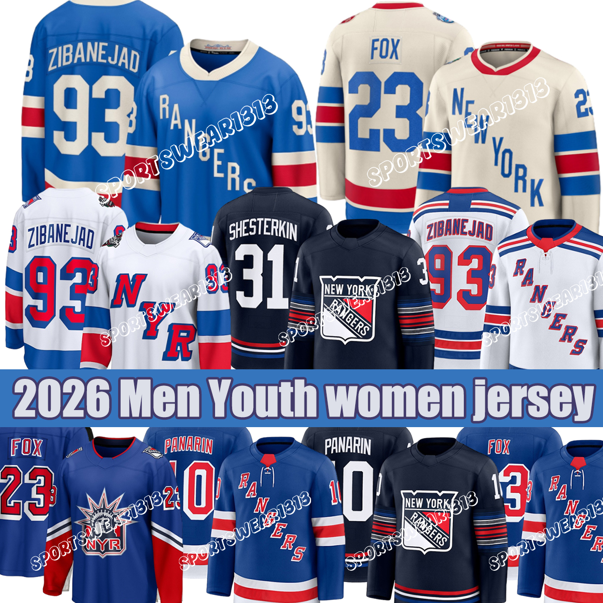 NY Ranger jersey #23 Fox A Adam Fox NY #31 Shesterkin Igor Shesterkin #20 Kreider A Chris Kreider #16 Trocheck #91 Smith Hockey Jerseys