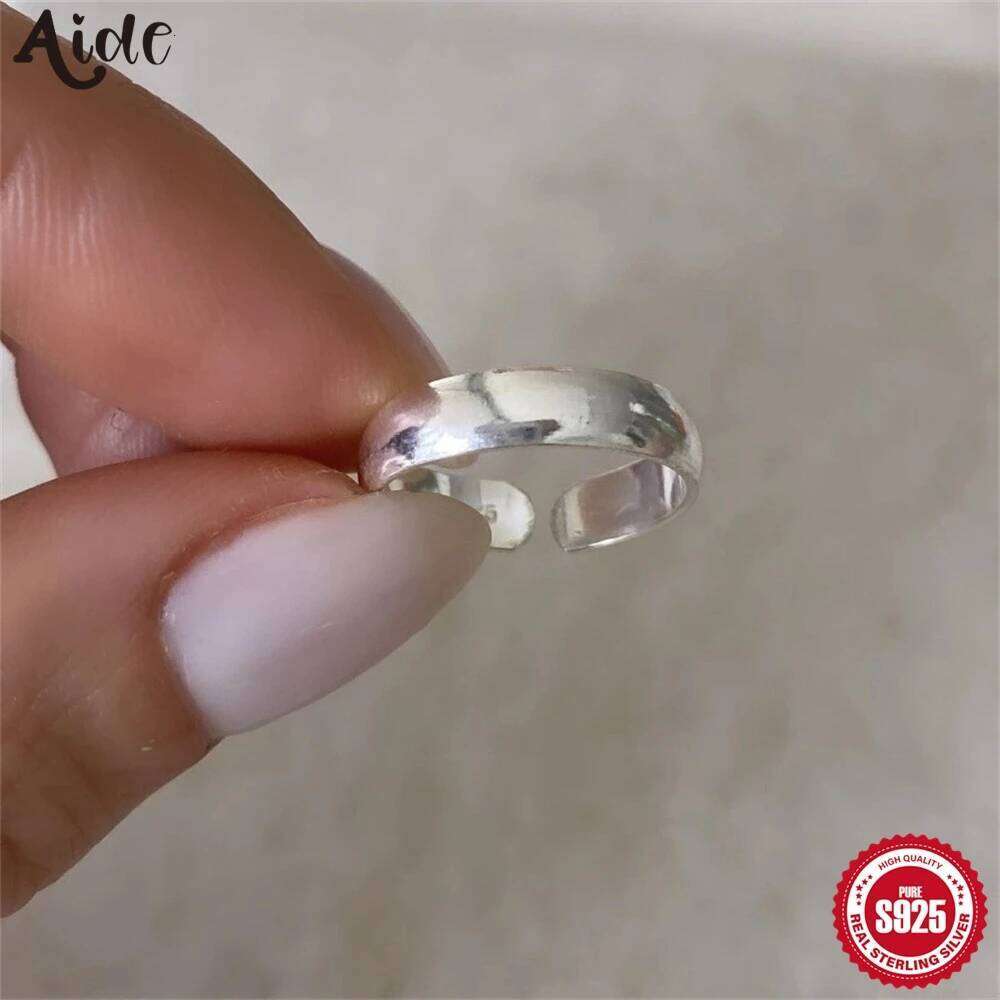 Aide 925 Sterling Wide Smooth Retro Black Silver Color Unisex Rings For Women Men Punk Hip-pop Jewelry Accessories