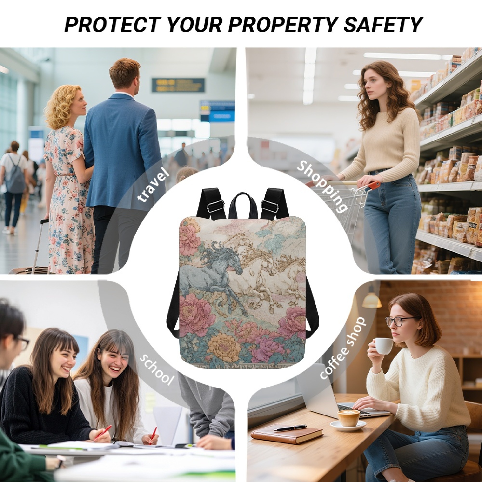 Custom H Designer Fashion Anti Theft Backpack Luxury Horse Pattern Unisex Full Print Backpack Laptop Bag Travel Bag H31